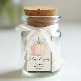 Blå Bow Little Pumpkin Pojke Baby Shower Presentetikett