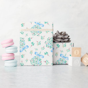 Blå bow Mistletoe Winter Baby Shower Wrap Wrap Presentpapper