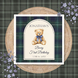Blå Bow Preppy Teddybjörn 1-årsdag Pappersservett