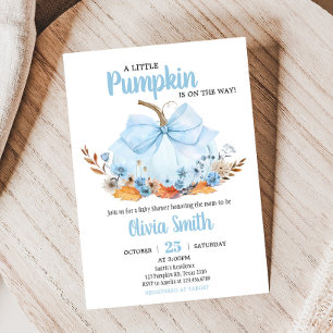 Blå Bow Pumpa Baby Shower Inbjudningar