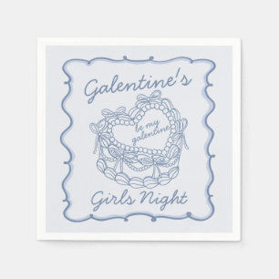 Blå Bow Retro Hjärt Coquette Tårta Galentines Pappersservett