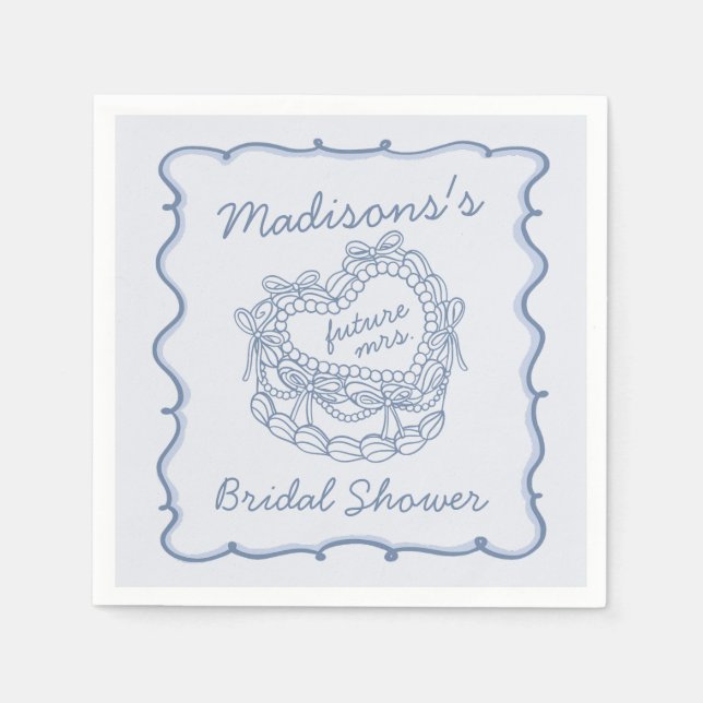 Blå Bow Retro Hjärtcoquette Tårta Bröllopsfest Pappersservett (Framsidan)