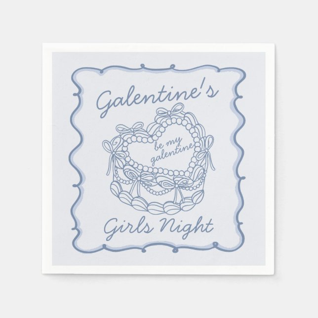 Blå Bow Retro Hjärtcoquette Tårta Galentines Pappersservett (Framsidan)