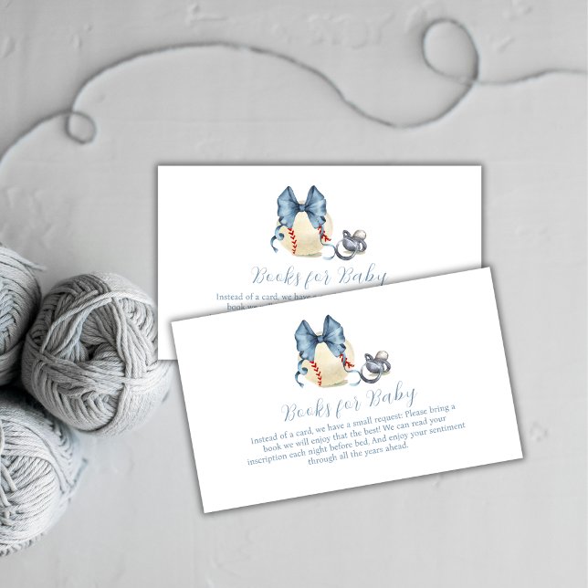 Blå Bow Smultron Baseball Böcker För Baby Shower  Tilläggskort (Blue Bow Pacifier Baseball Books For Baby Shower Enclosure Card)