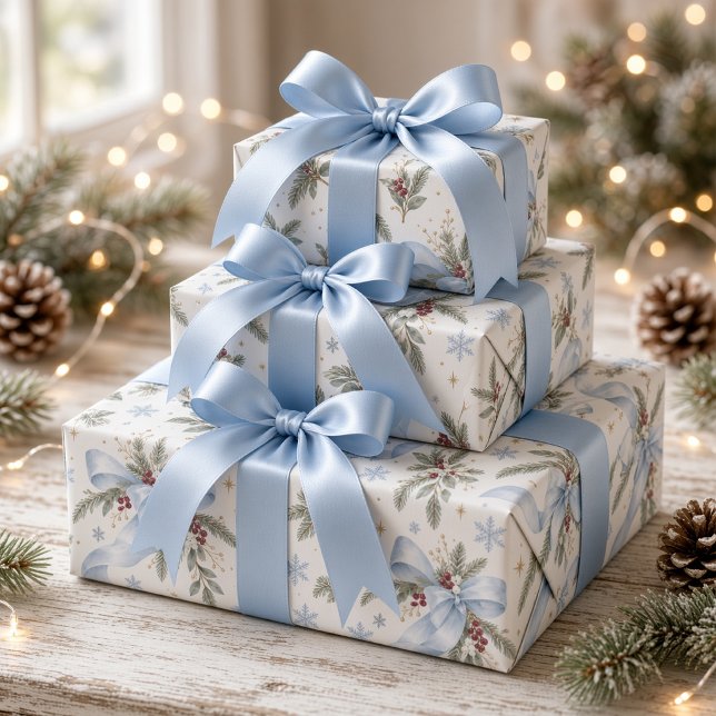 Blå Bow Snöflinga Julpresentpapper Presentpapper (Skapare uppladdad)