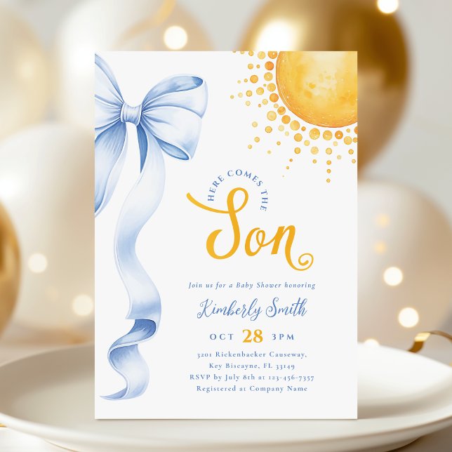 Blå Bow Sun Baby Shower Inbjudan (Skapare uppladdad)