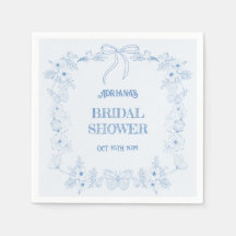 Blå Bow Toile Blommig Bröllopsdusch 