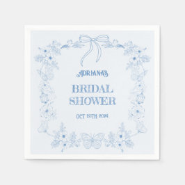 Blå Bow Toile Blommig Bröllopsfest  Pappersservett