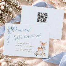 Blå Bow Vinter Baby Shower Qr Code Gåvoregister