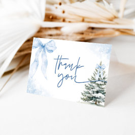 Blå Bow Vinter Baby Shower Snöflinga Högtid Tack Kort