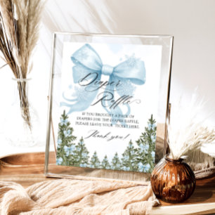Blå bow Winter Baby Shower Raffle Poster