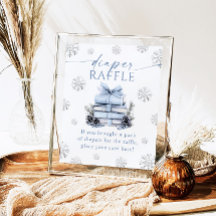 Blå Bow Winter Books Baby Shower Blöja Lotteri