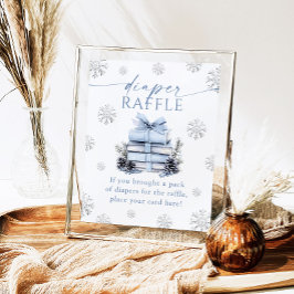 Blå Bow Winter Books Baby Shower Blöja Lotteri Poster