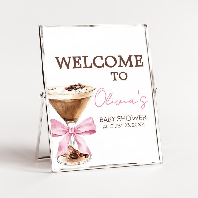 Blå Bowle Espresso Martini Baby Shower Välkomstsky Poster (Espresso Baby Shower Sign)