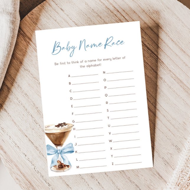 Blå Bowle Espresso Martini Bröllopsdusch Namntävli (Espresso Baby Shower Game)