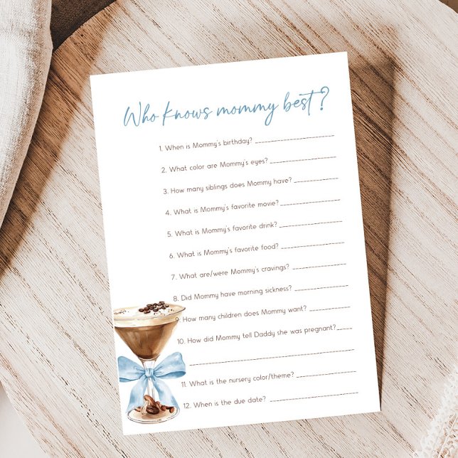Blå Bowle Espresso Martini Vem Vet Mamma Lek (Espresso Baby Shower Game)