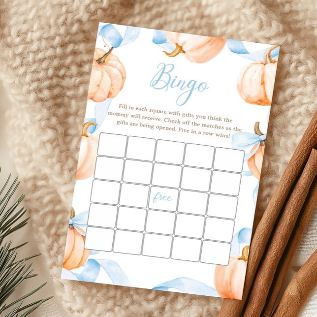 Blå Bowle Pumpa Baby Shower Bingo Spel (Boy Bow Pumpkin Baby Shower Bingo Game)