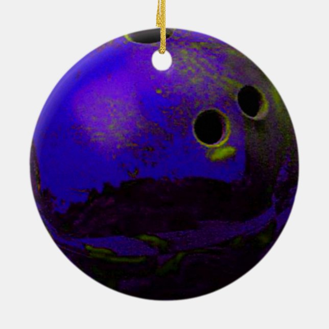 Blå Bowling Ball Anpassa den Julgransprydnad Keramik (Baksidan)