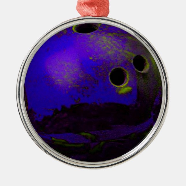 Blå Bowling Ball Anpassa den Julgransprydnad Metall (Framsidan)