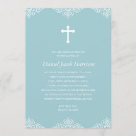 Blå Boys Baptism/Christening Inbjudningar