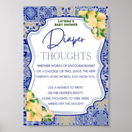 Blå brickor citron Citrus Baby Shower-skylt Poster