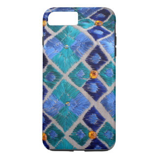 Blå broderad Phulkari unik iPhone-fodral