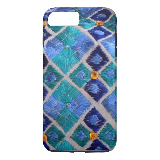 Blå broderad Phulkari unik iPhone-fodral Case-Mate iPhone Skal (Baksida)