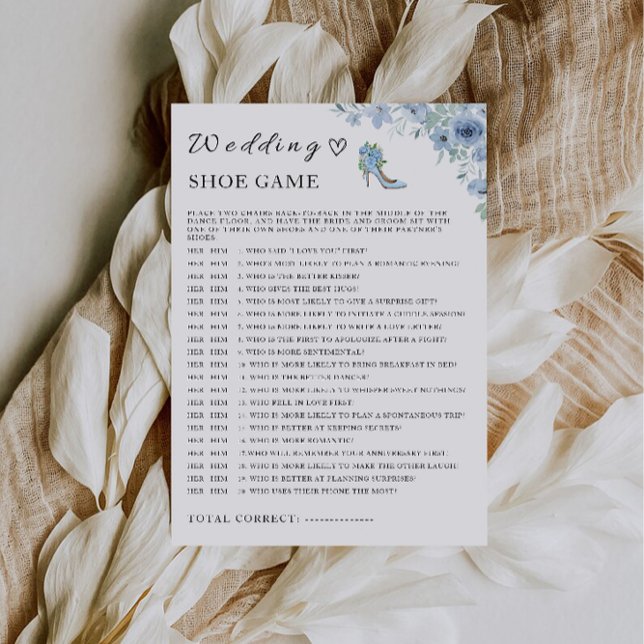 Blå Bröllop Shoe-spelmall, Inbjudningar (Blue Wedding Shoe Game Template, Invitation)