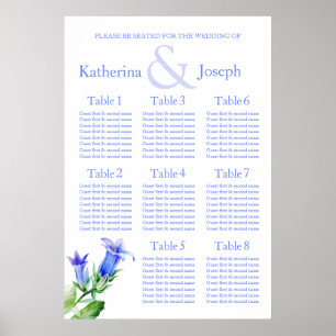 blå bröllops sittplatsschema 1-8 poster