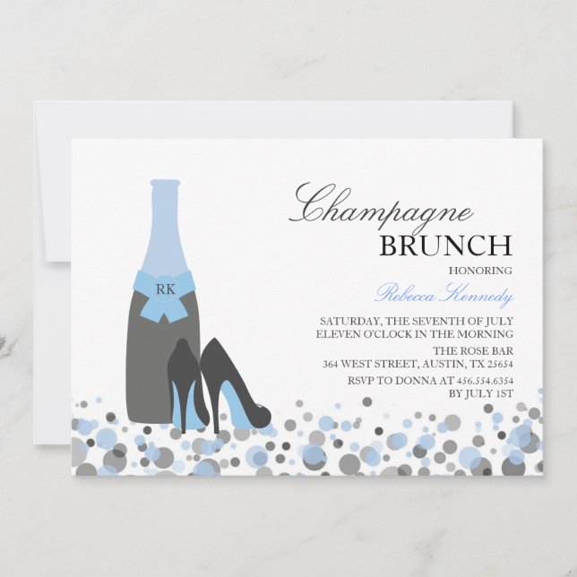 Blå Bröllopsdusch Champagne Brunch Inbjudan (Framsida)