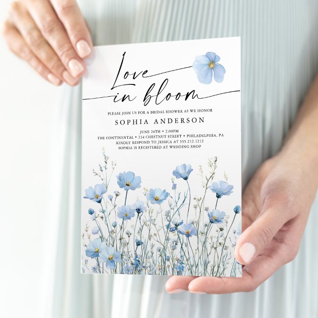 Blå Bröllopsdusch Inbjudningskort I Full Blomning (Skapare uppladdad)