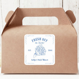 Blå Bröllopsfest För Nygift Som Kommer Från Markna Fyrkantigt Klistermärke