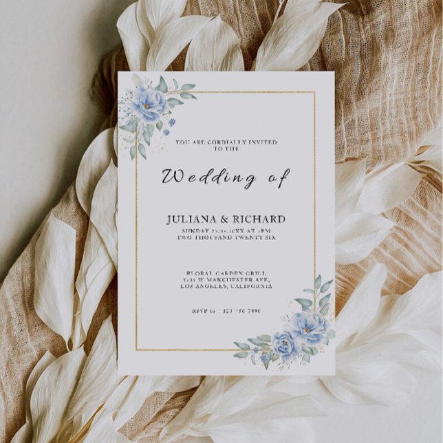 Blå Bröllopsinbjudan-mall Inbjudningar (Blue Wedding Invites Template)