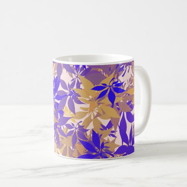 Blå, brons- och purpurfärgade kastanjeblad kaffemugg (Framsida höger)