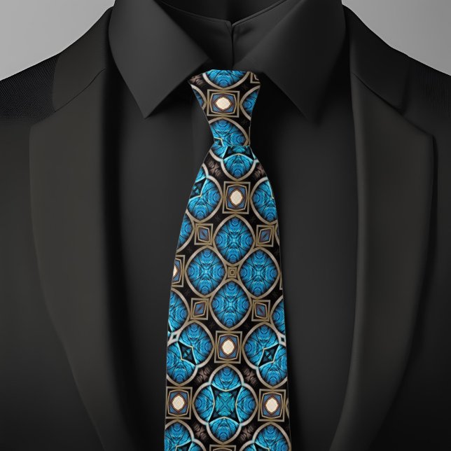 Blå Brons Svart och Kräm Fancy Diamantmönster Slips (Skapare uppladdad)
