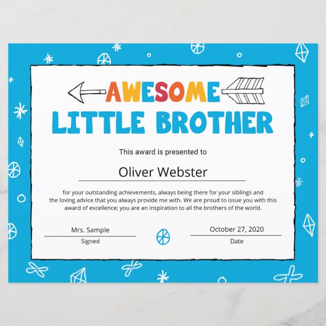 Blå Bror Certifikat LittleBrother Certifikat (Framsida)