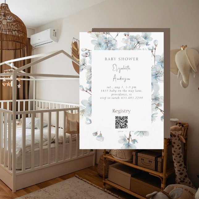 Blå & Brun Blommig Bebis Shower  Inbjudningar (Skapare uppladdad)