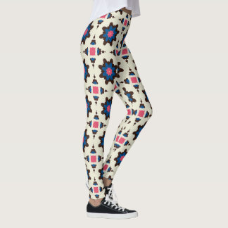 Blå Brun Blommig Geometrisk Mönster Leggings