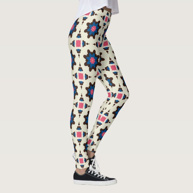 Blå Brun Blommig Geometrisk Mönster Leggings (Höger)