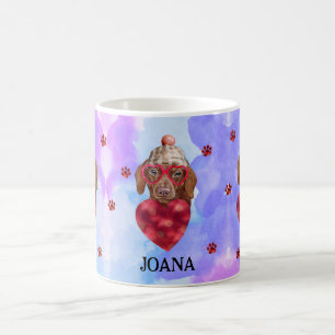 Blå Brun Dackel Alla Hjärtans Dag Present Hund Kaffemugg