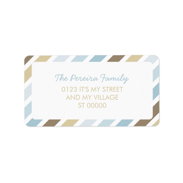 Blå brun diagonal Rand Mönster enkel strimlad Adressetikett (Framsidan)
