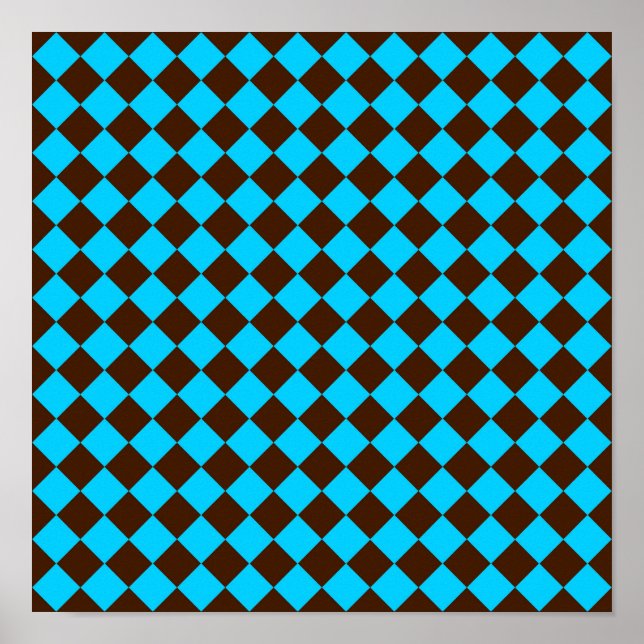 Blå Brun Diamantrutigt Mönster	 Poster (Framsidan)