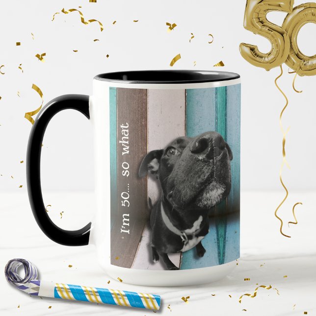 Blå brun, fyndig 50:e Hund nära Mugg (I'm 50....so what!
Happy 50th birthday and celebrate with this matching party collection!)