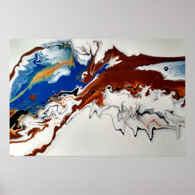 Blå Brun Guld Marmor Abstrakt Fluid Konst Poster (Framsidan)