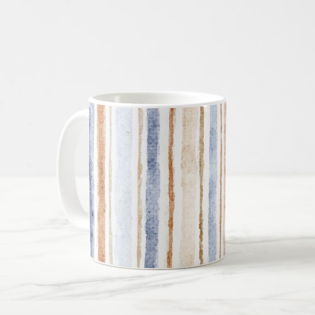 Blå Brun Kräm Ränder Kaffemugg (Framsida vänster)