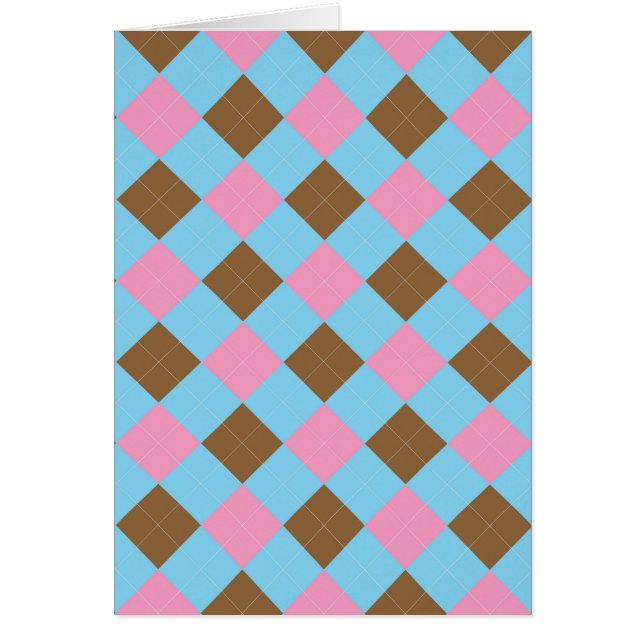 Blå, brun och rosa i mönster hälsningskort (Framsidan)