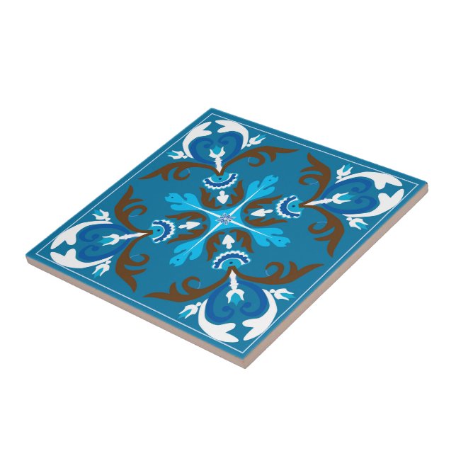 Blå, brun och vit Azulejo Kakelplatta (Sidan)