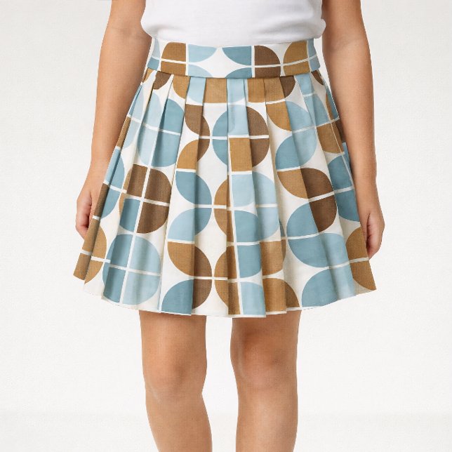Blå Brun Retro Kvarts Mönster Tyg (Pleated skirt sewing project using fabric.)