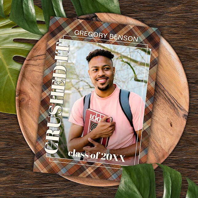 Blå Brun Tartan Rutig Examensannonsering Vykort (Skapare uppladdad)