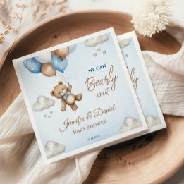 Blå Brun Teddybjörn Ballonger Baby Shower Pappersservett